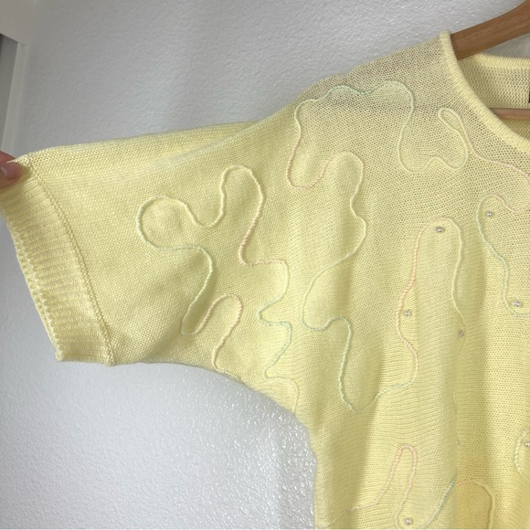 Vintage 80s Rochelle California Cottagecore Short Sleeve Sweater Small Yellow - Picture 6 of 14